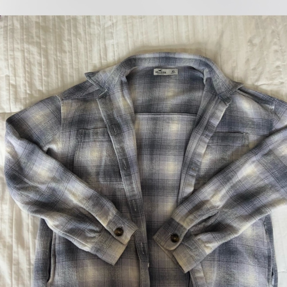Hollister Men's Blue and White Plaid Shirt Jacket